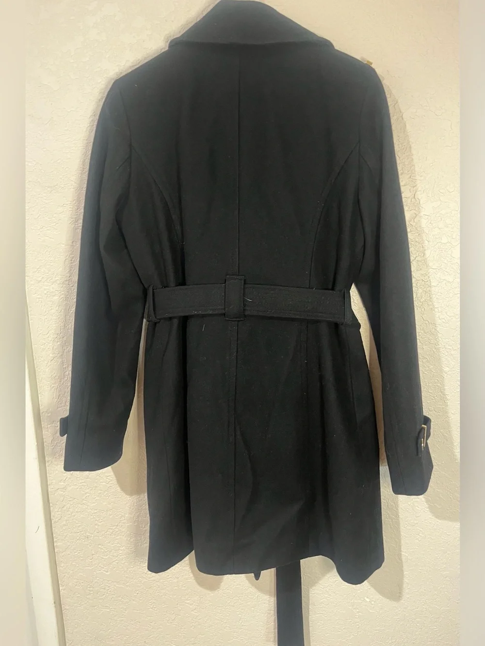 Michael Kors Black Long-Sleeve Belted Trench Coat with Gold Hardware